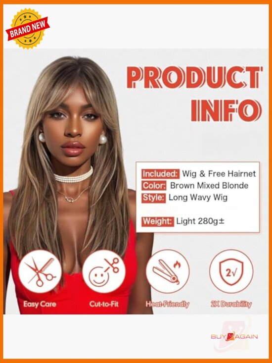 Long Straight Human Hair Wig with Bangs Heat Resistant Natural Look Daily Wear